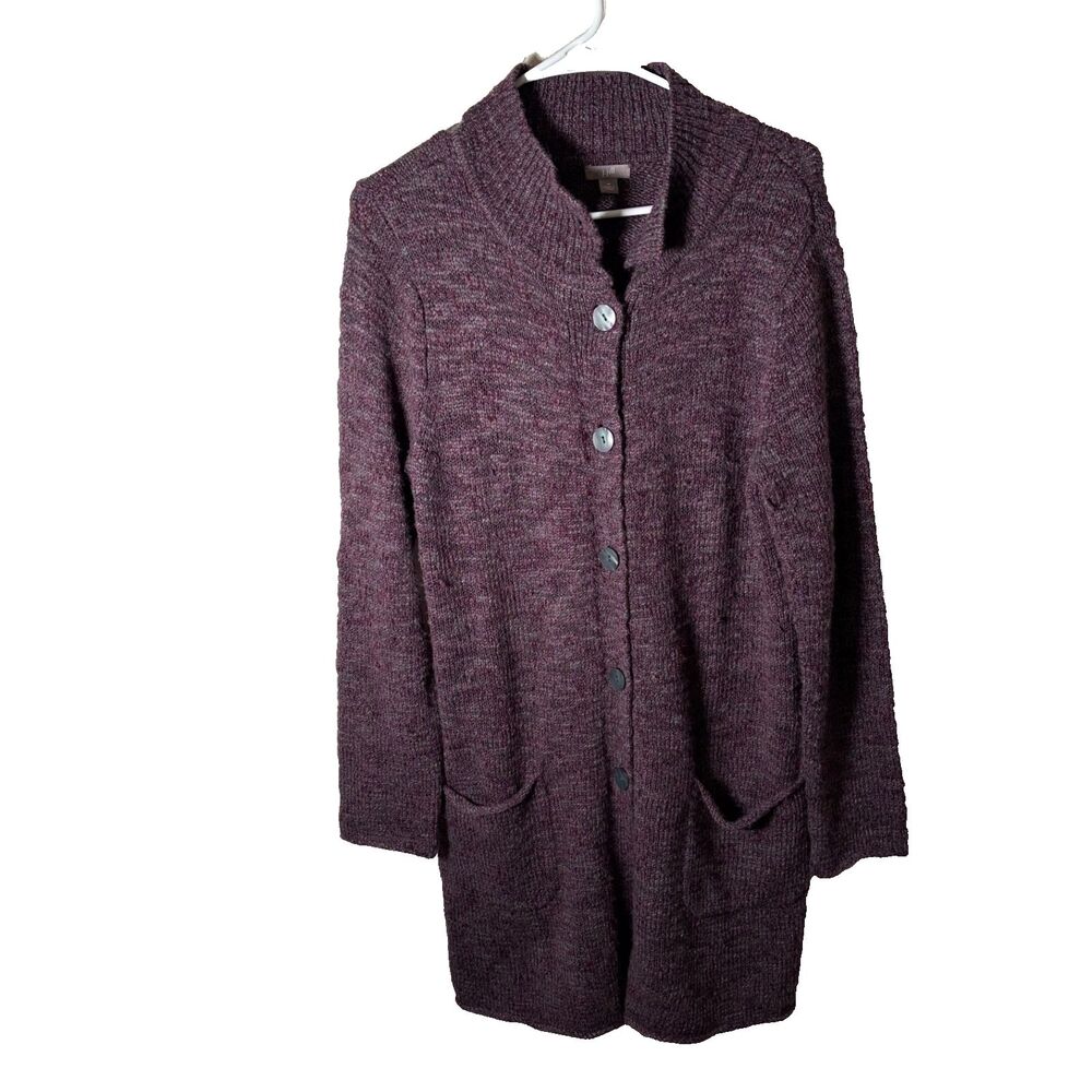J Jill Sweater Women's Medium Purple Cardigan Long Duster Chunky Wool Alpaca